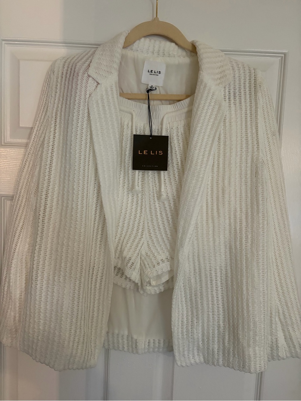 Le Lis White Open Knit Top and Short Set